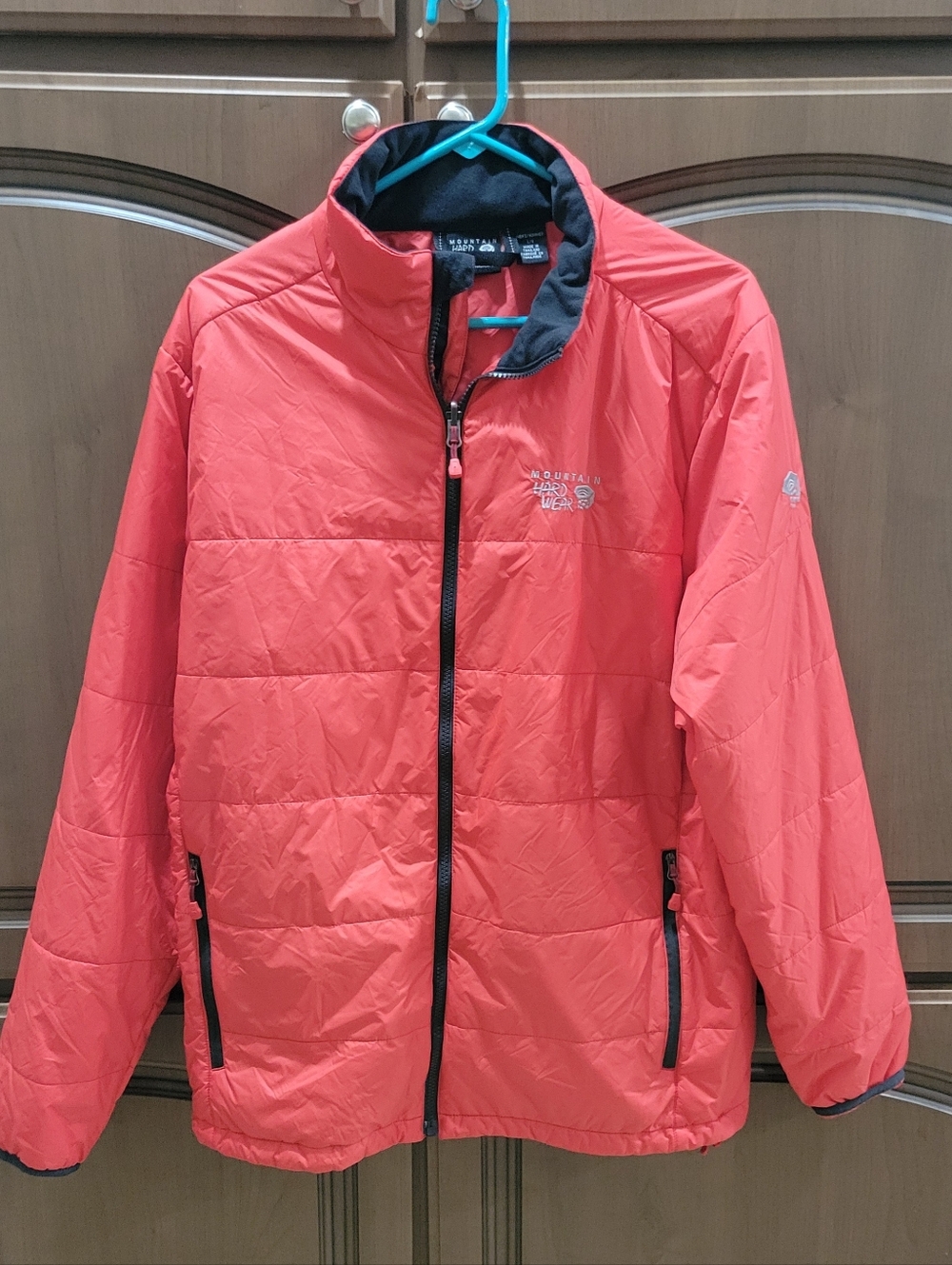 Mountain Hardwear Coral-Red Quilted Jacket with Black Trim
